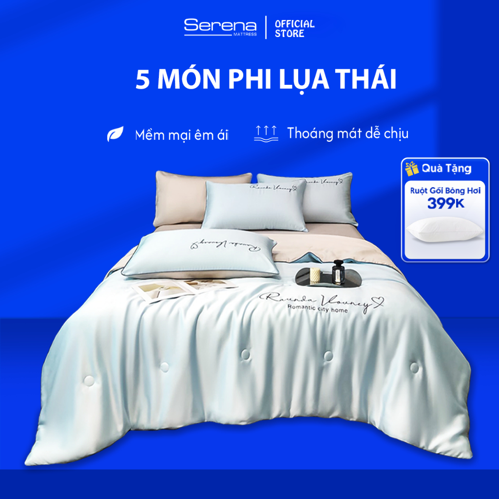 Ảnh Bộ ga giường Serena Mattress 5 món vỏ chăn ra gối vải phi lụa thái trải đệm mát lạnh mùa hè 1