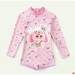 BK37 Đồ bơi bé gái dài liền thân tay họa tiết baby three-kuromi kèm chân váy,bikini đi biển 10-30kg