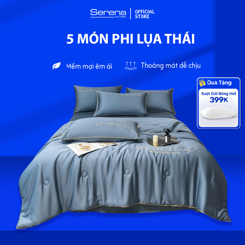 Ảnh Bộ drap giường Serena Mattress Set ga giường 5 món chăn chần phi lụa thái trải phủ giường mát lạnh mùa hè cao cấp 1
