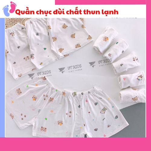 Quần chục đùi thun lạnh peptit nền trắng họa tiết thú cho bé 4-14kg