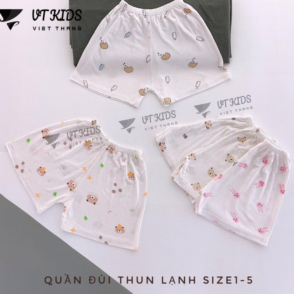 Quần chục đùi thun lạnh peptit nền trắng họa tiết thú cho bé 4-14kg