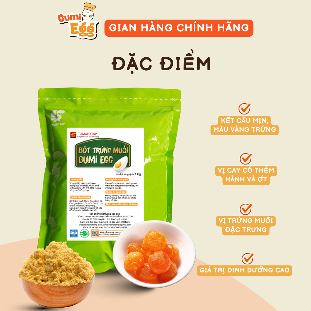 Bột Trứng Muối Tomato T&P Gói 1Kg, Làm Sốt Trứng Muối Hoàng Kim hoặc Làm Bánh Bao Kim Sa Trứng Chảy
