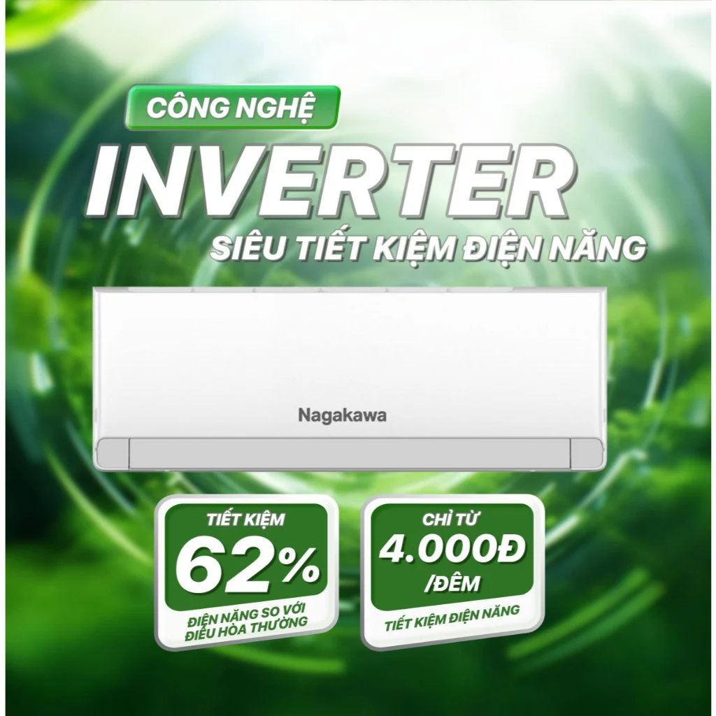 Điều hòa / Máy lạnh Inverter 1 chiều Nagakawa NIS-C09R2U51/NIS-C12R2U51, làm lạnh nhanh, tiết kiệm điện, bảo hành 2 năm