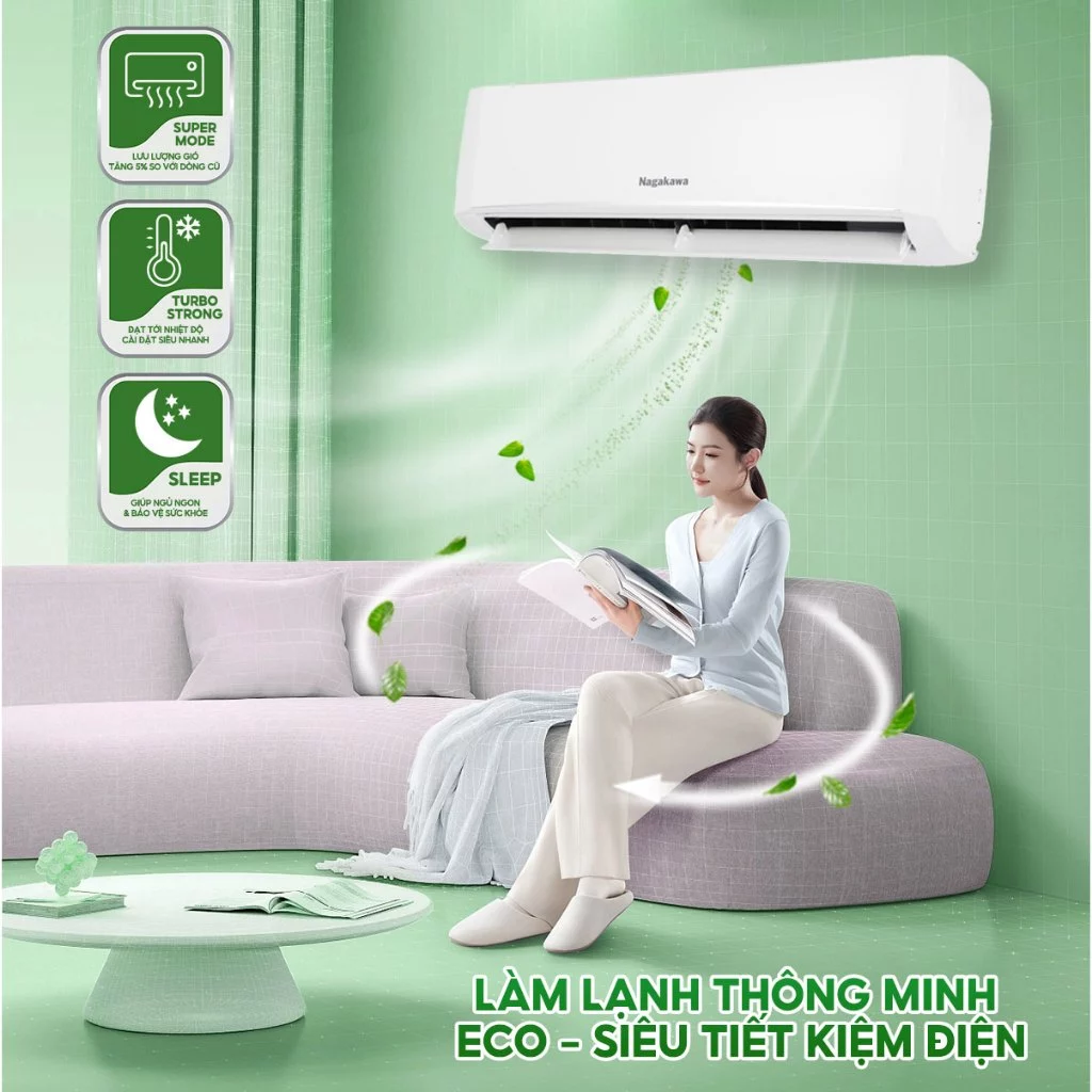 Điều hòa / Máy lạnh Inverter 1 chiều Nagakawa NIS-C09R2U51/NIS-C12R2U51, làm lạnh nhanh, tiết kiệm điện, bảo hành 2 năm
