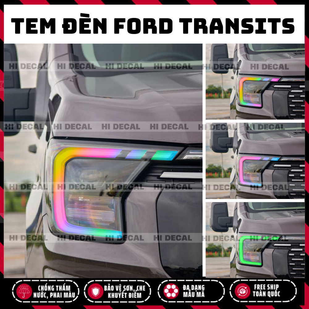 Tem dán đèn xe Ford Transit 2024 - 2025,  Tem trang trí xe chống nước, bền màu, chịu nhiệt tốt