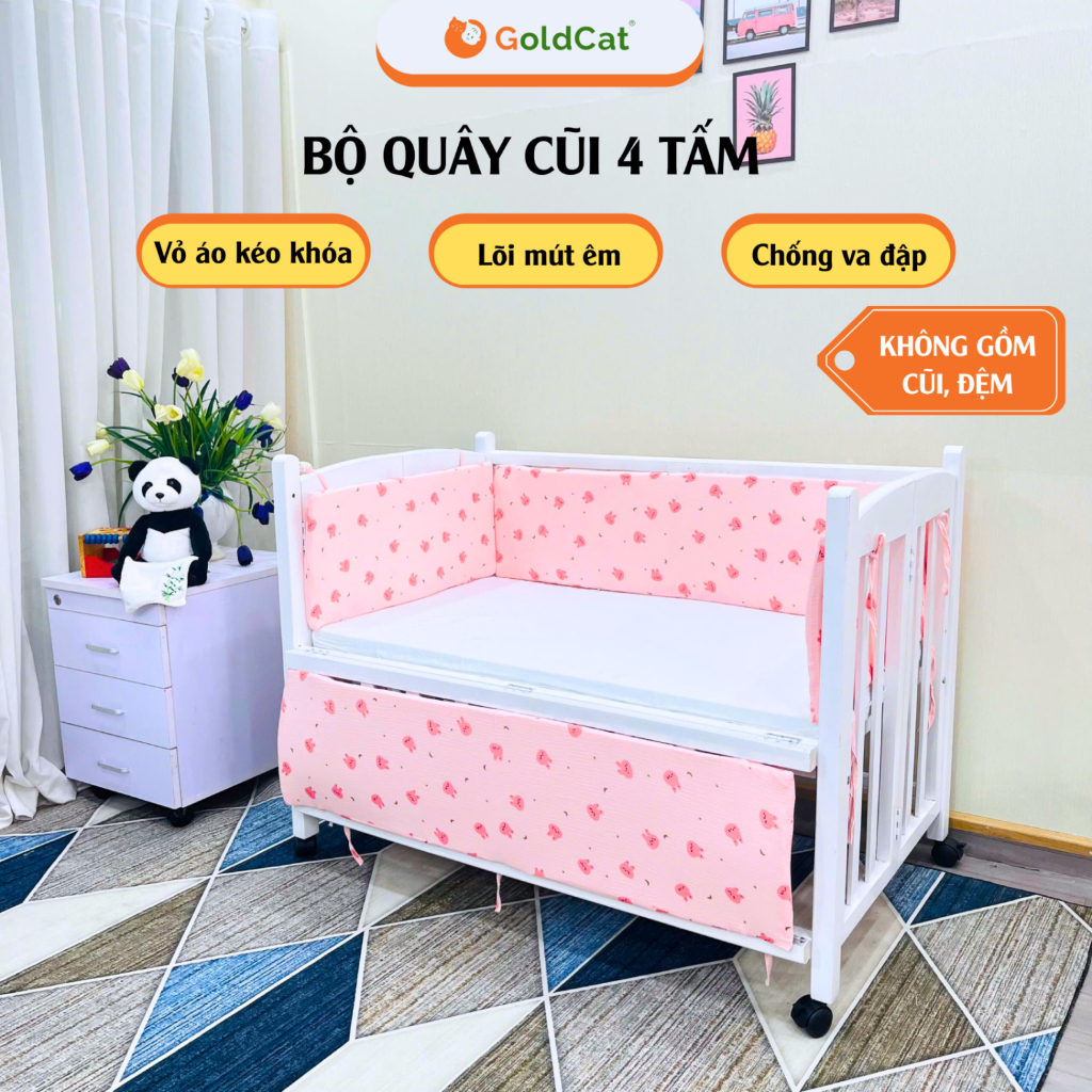 Ảnh Quây Cũi Cho Bé GOLDCAT Thiết Kế 4 Tấm Thông Minh Dùng Cũi Trẻ Em Êm Ái, Chất Liệu Cotton An Toàn Cho Bé 1