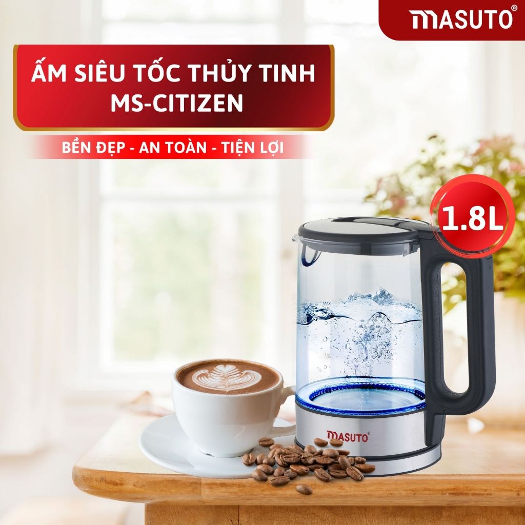 Ảnh Ấm siêu tốc thủy tinh Masuto MS-Citizen dung tích 1,8L có khe tách cặn, bảo hành 12 tháng 3
