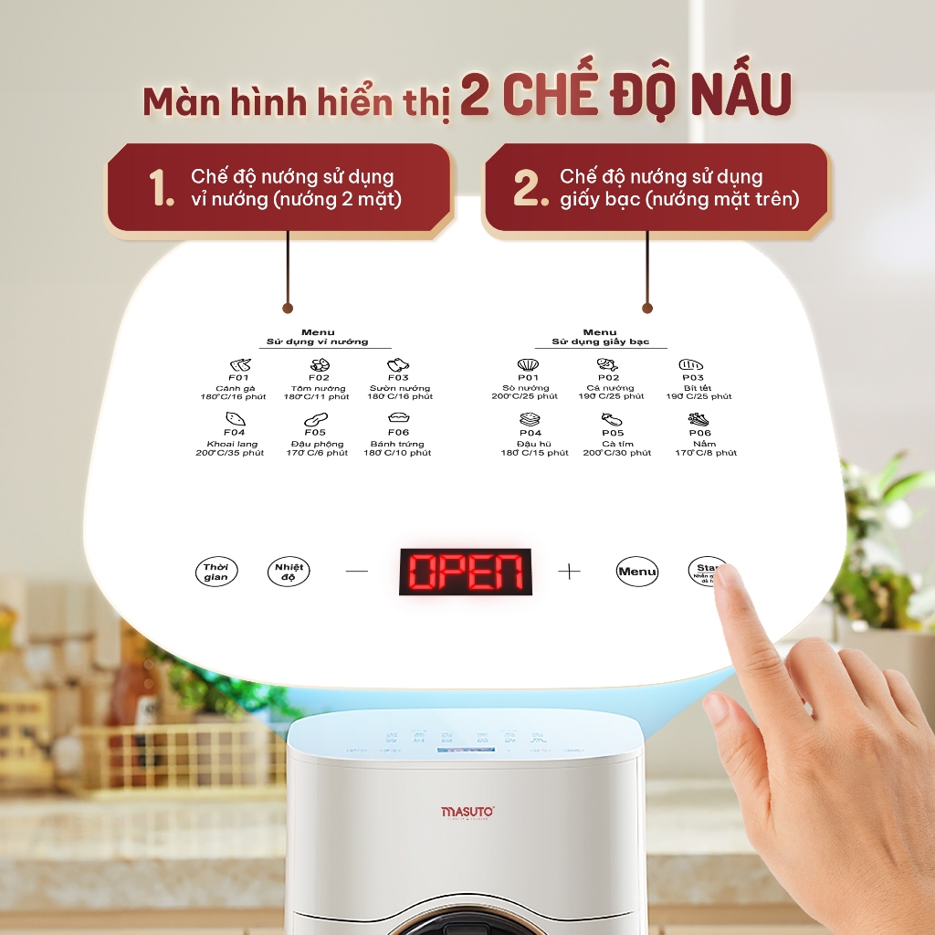 Ảnh Nồi chiên không dầu Masuto MSQueen 6L màn hình cảm ứng, 2 tầng đốt đối lưu không cần lật trở 1
