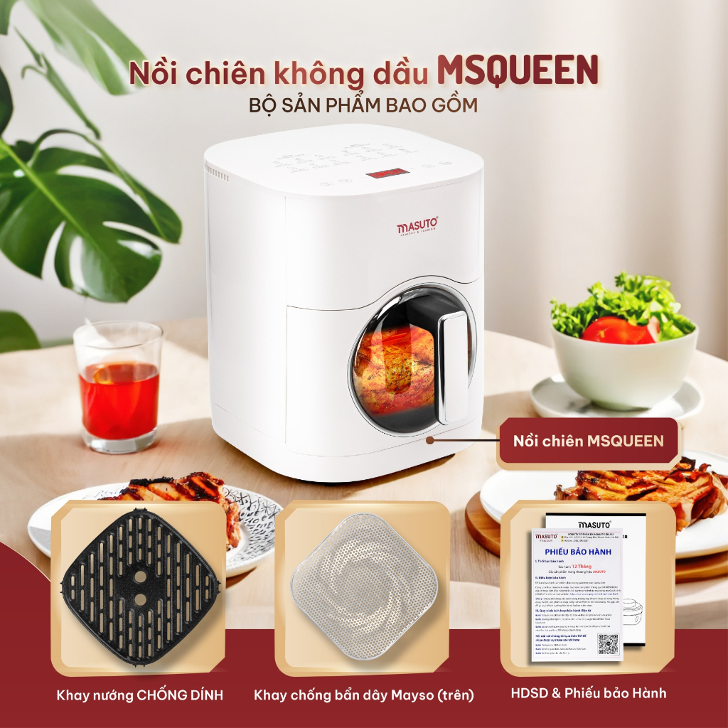 Ảnh Nồi chiên không dầu Masuto MSQueen 6L màn hình cảm ứng, 2 tầng đốt đối lưu không cần lật trở 4