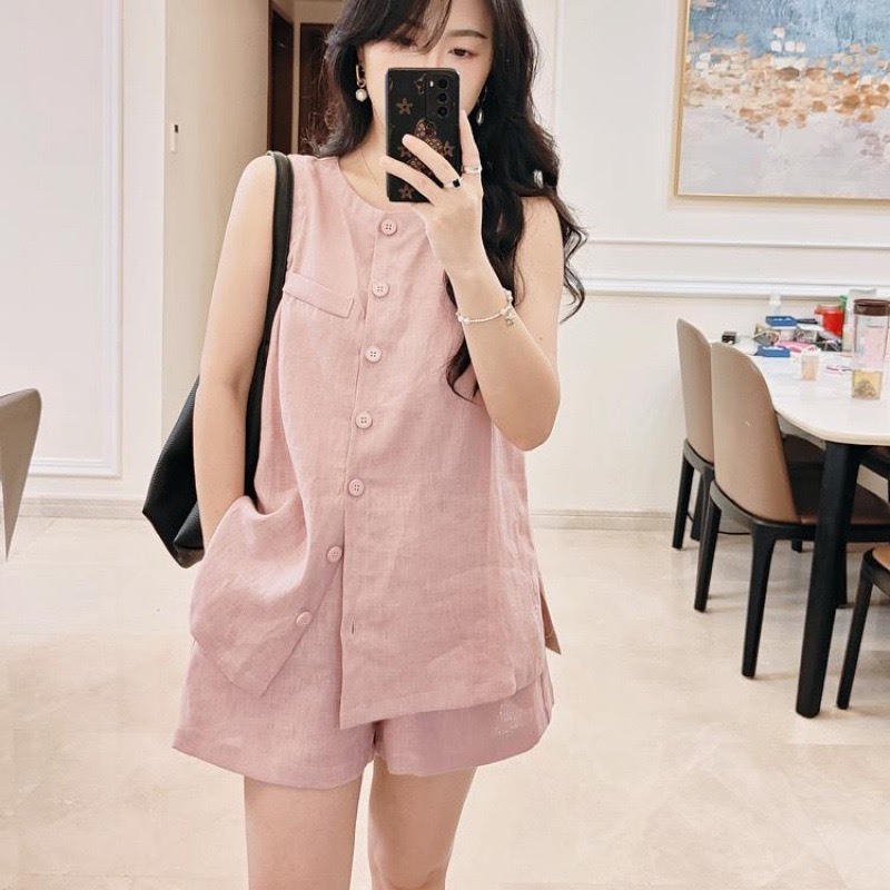 Ảnh Set đồ nữ sát nách mã 280 – Gồm áo sát nách + quần short, form basic nhẹ mát 1