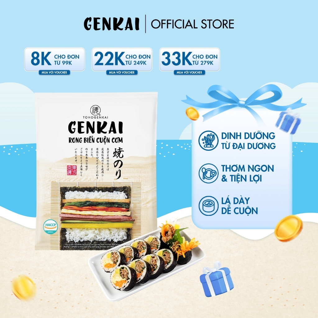 Rong Biển Cuộn Cơm Hàn Quốc GENKAI 20g (Lá kim cuộn cơm 9 lá/gói ...