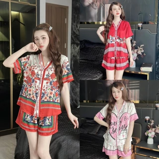 Set ngủ nữ pijama mặc nhà set bộ đồ ngủ pyjama Hisexy Lụa Latin cộc tay quần đùi P10