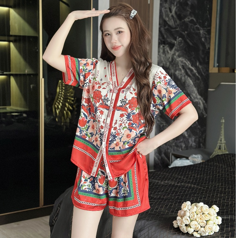 Ảnh Set ngủ nữ pijama mặc nhà set bộ đồ ngủ pyjama Hisexy Lụa Latin cộc tay quần đùi P10 3