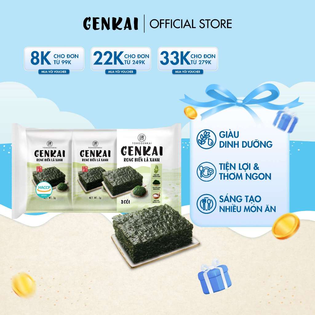 Combo 15 Gói Rong Biển Ăn Liền GENKAI Lá Xanh 4g | Shopee Việt Nam