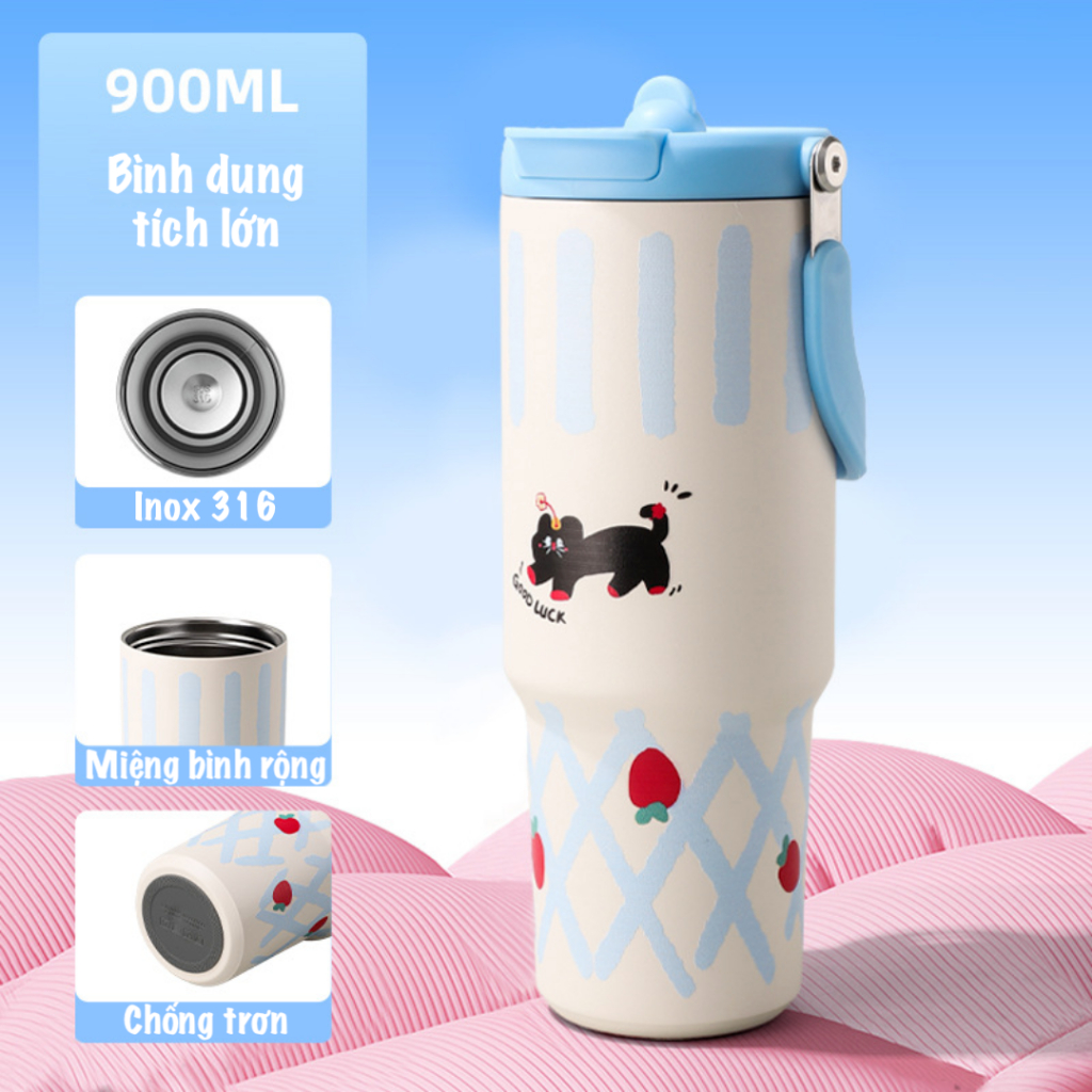 Ảnh Ly Giữ Nhiệt ĐôRêMon LEVIKA 2023 Dễ Thương Dung Tích 600ml Chất Liệu Inox 304 Cao Cấp Giữ Nhiệt Từ 8-12 Giờ 3
