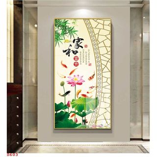 Tranh Laminate Tráng Gương Bo Viền Cao Cấp - Tranh Tranh Treo Tường Phong Thuỷ Cửu Ngư Quần Hội - Tranh Kích Thước Lớn