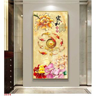 Tranh Laminate Tráng Gương Bo Viền Cao Cấp - Tranh Tranh Treo Tường Phong Thuỷ Cửu Ngư Quần Hội - Tranh Kích Thước Lớn