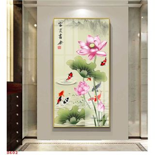Tranh Laminate Tráng Gương Bo Viền Cao Cấp - Tranh Tranh Treo Tường Phong Thuỷ Cửu Ngư Quần Hội - Tranh Kích Thước Lớn