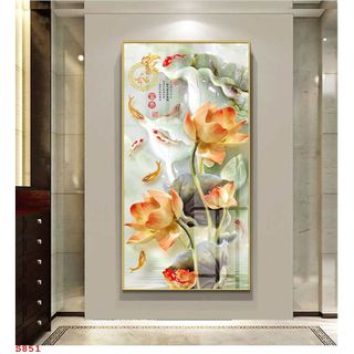 Tranh Laminate Tráng Gương Bo Viền Cao Cấp - Tranh Tranh Treo Tường Phong Thuỷ Cửu Ngư Quần Hội - Tranh Kích Thước Lớn