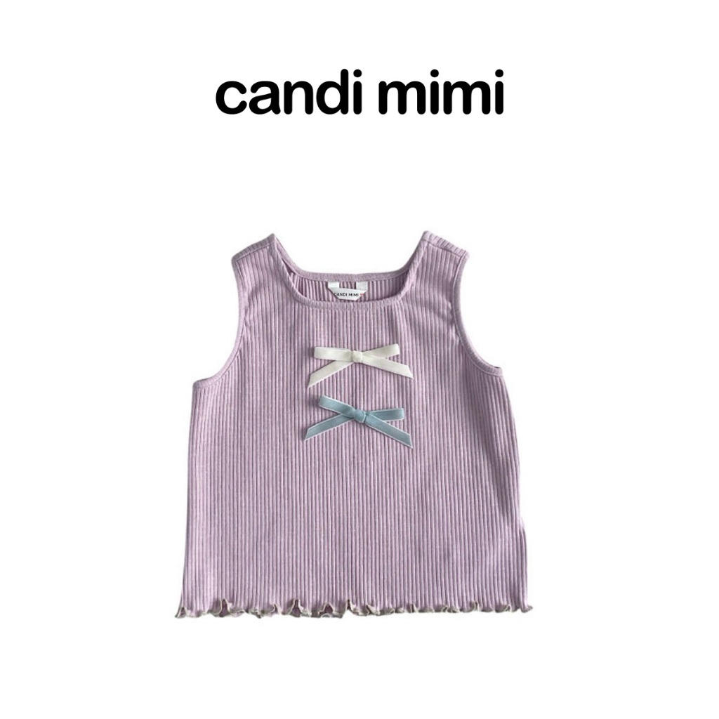 CANDI MIMI Áo cotton gân tăm sát nách đính nơ - Phong cách Hàn Quốc