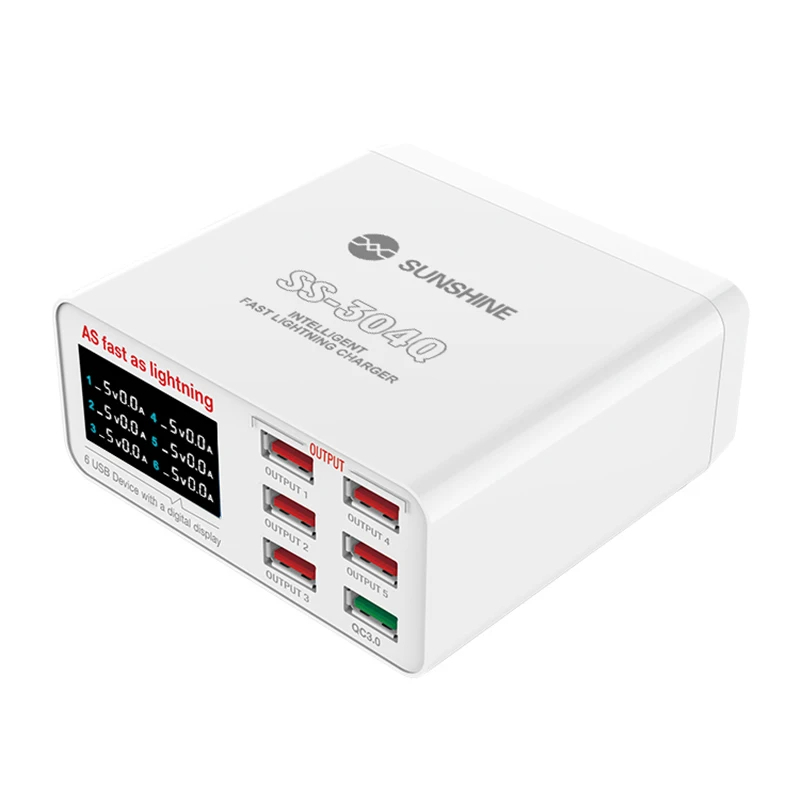 Sạc nhanh SUNSHINE SS-304Q 40W 6 cổng: 4 USB-A + QC3.0 + Type-C/PD