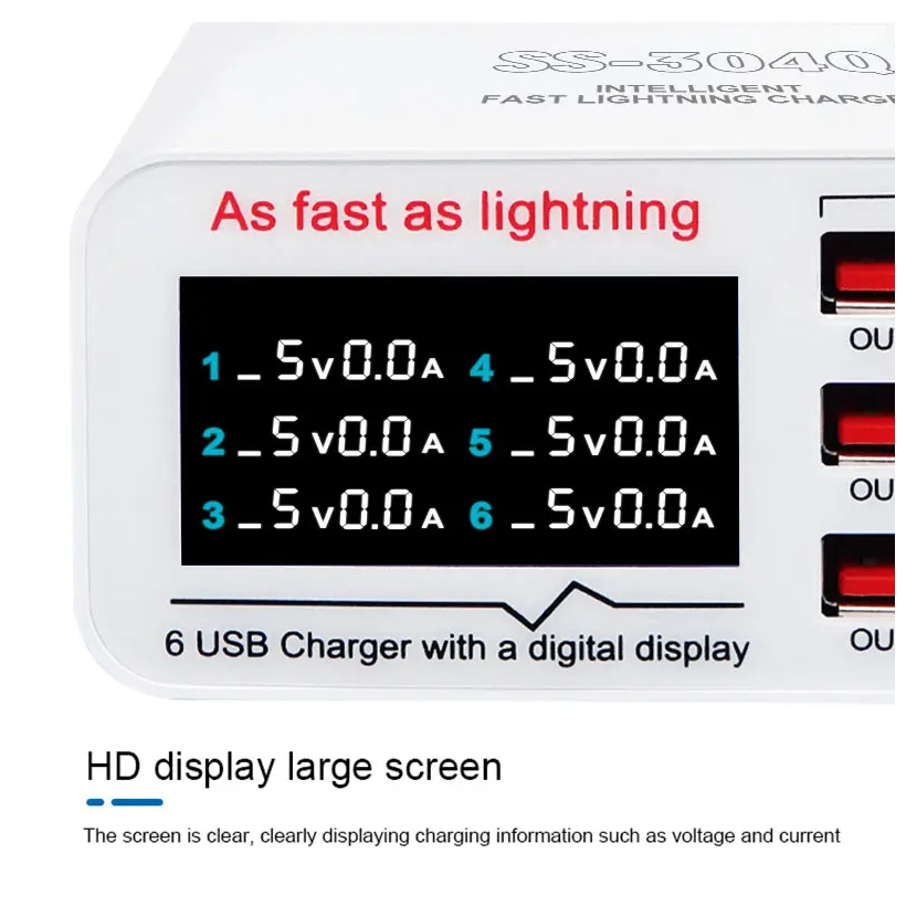 Sạc nhanh SUNSHINE SS-304Q 40W 6 cổng: 4 USB-A + QC3.0 + Type-C/PD