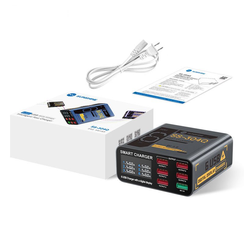 Sạc nhanh SUNSHINE SS-304Q 40W 6 cổng: 4 USB-A + QC3.0 + Type-C/PD