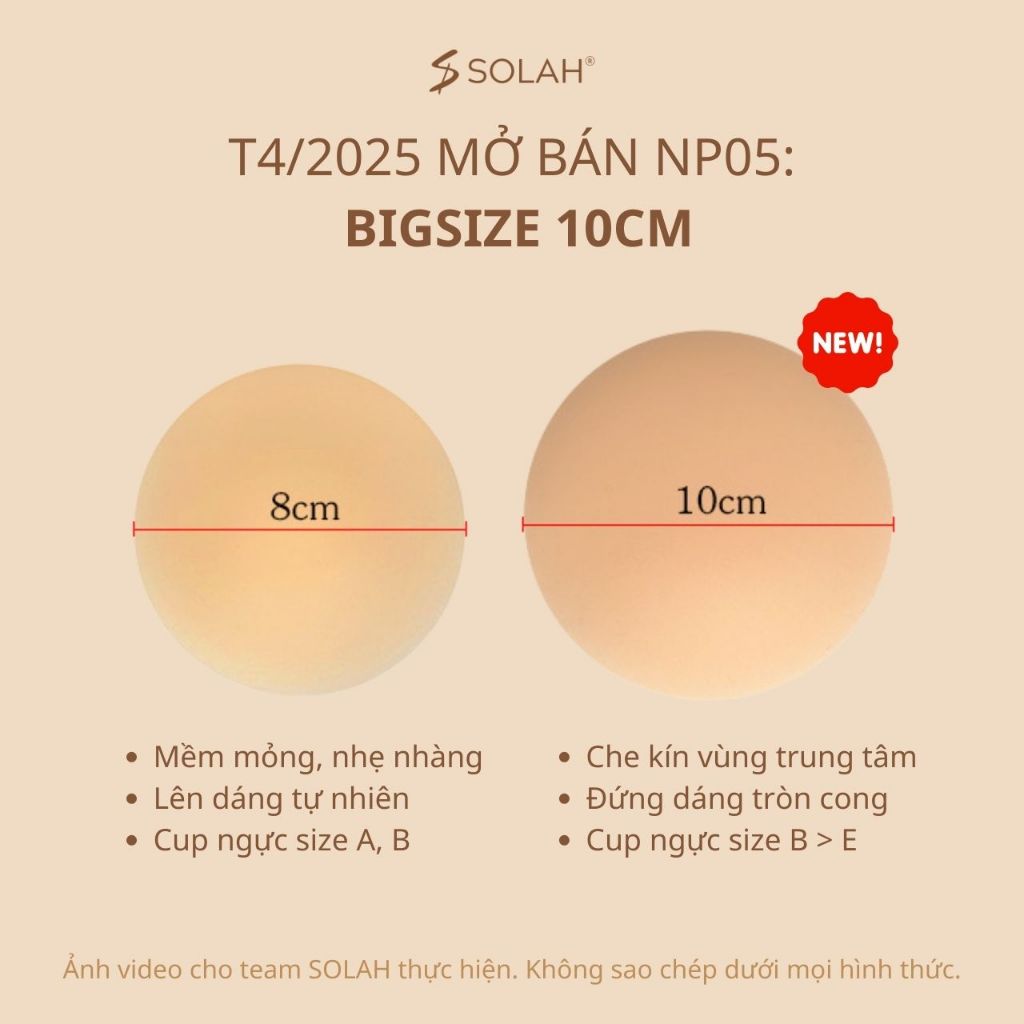 Miếng Dán Ngực Silicone Nhiệt Tự Thân SOLAH 10 Màu 8CM 10CM Bra Tập Thể Thao Gym Yoga Không Gel NP05