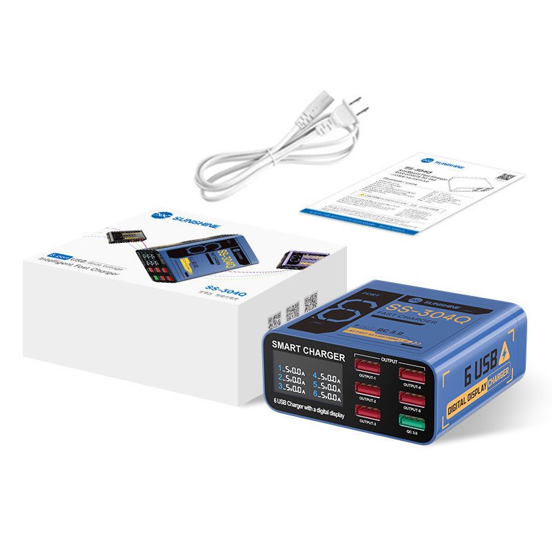 Sạc nhanh SUNSHINE SS-304Q 40W 6 cổng: 4 USB-A + QC3.0 + Type-C/PD