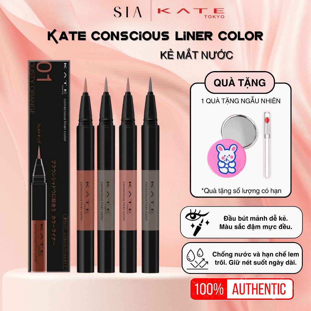 Bút Dạ Kẻ Mí Mắt Kate Conscious Liner Color kẻ sắc nét không lem không trôi suốt cả ngày