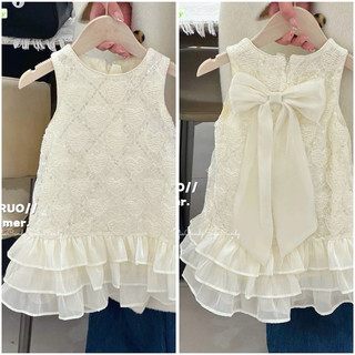 Váy công chúa trắng kem cho bé gái dáng xòe đuôi cá phong cách Hàn Quốc | Đầm ren đính nơ kim sa 10–40kg Phoenix