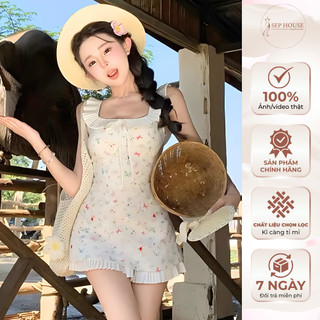 Đầm váy liền thân xô thêu hoa bướm cổ vuông xếp ly dáng xoè 2 lớp tiểu thơ, chuẩn vibe summer _SEP House