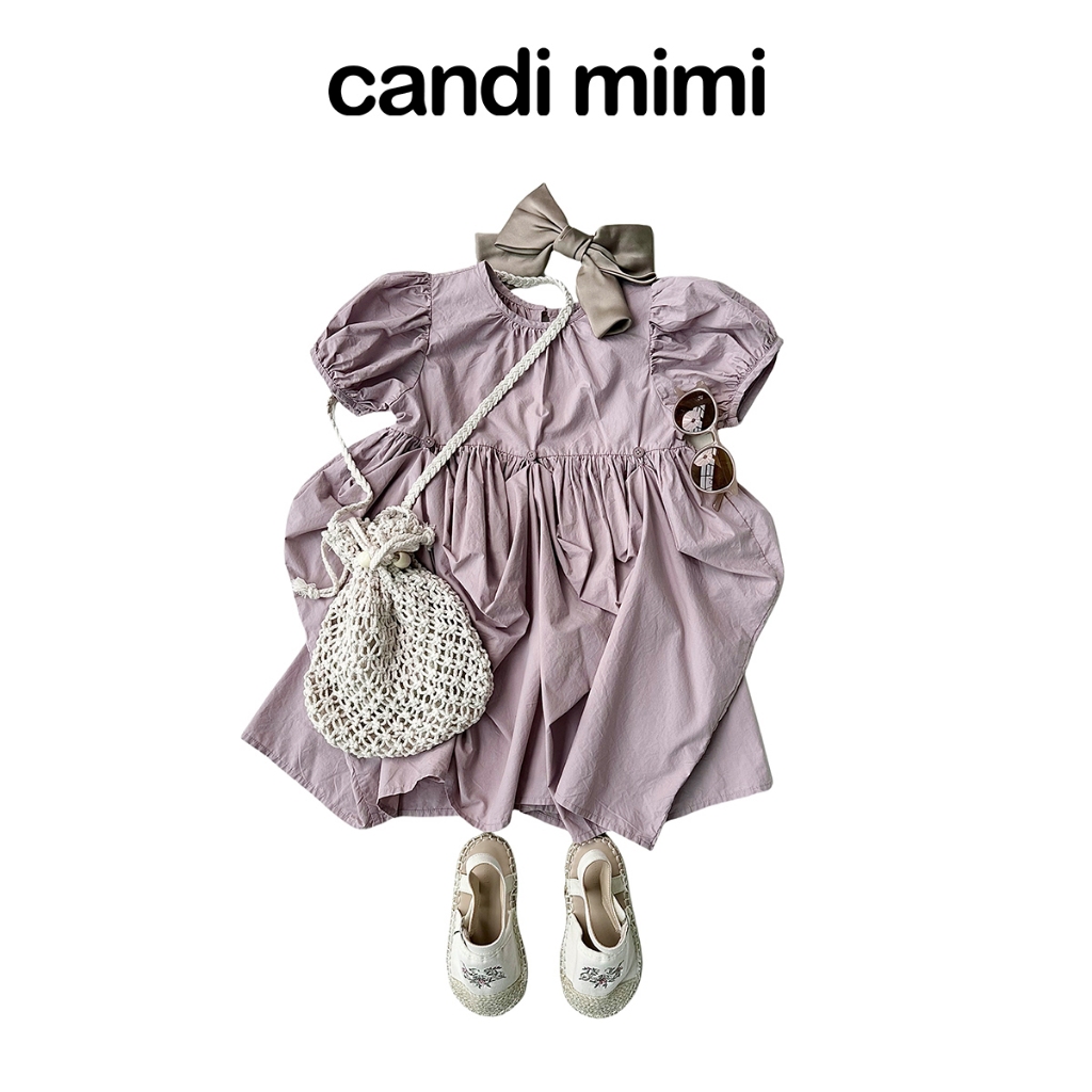 CANDI MIMI Váy baby doll cotton xoè tay bồng xếp nếp - Phong cách Hàn Quốc