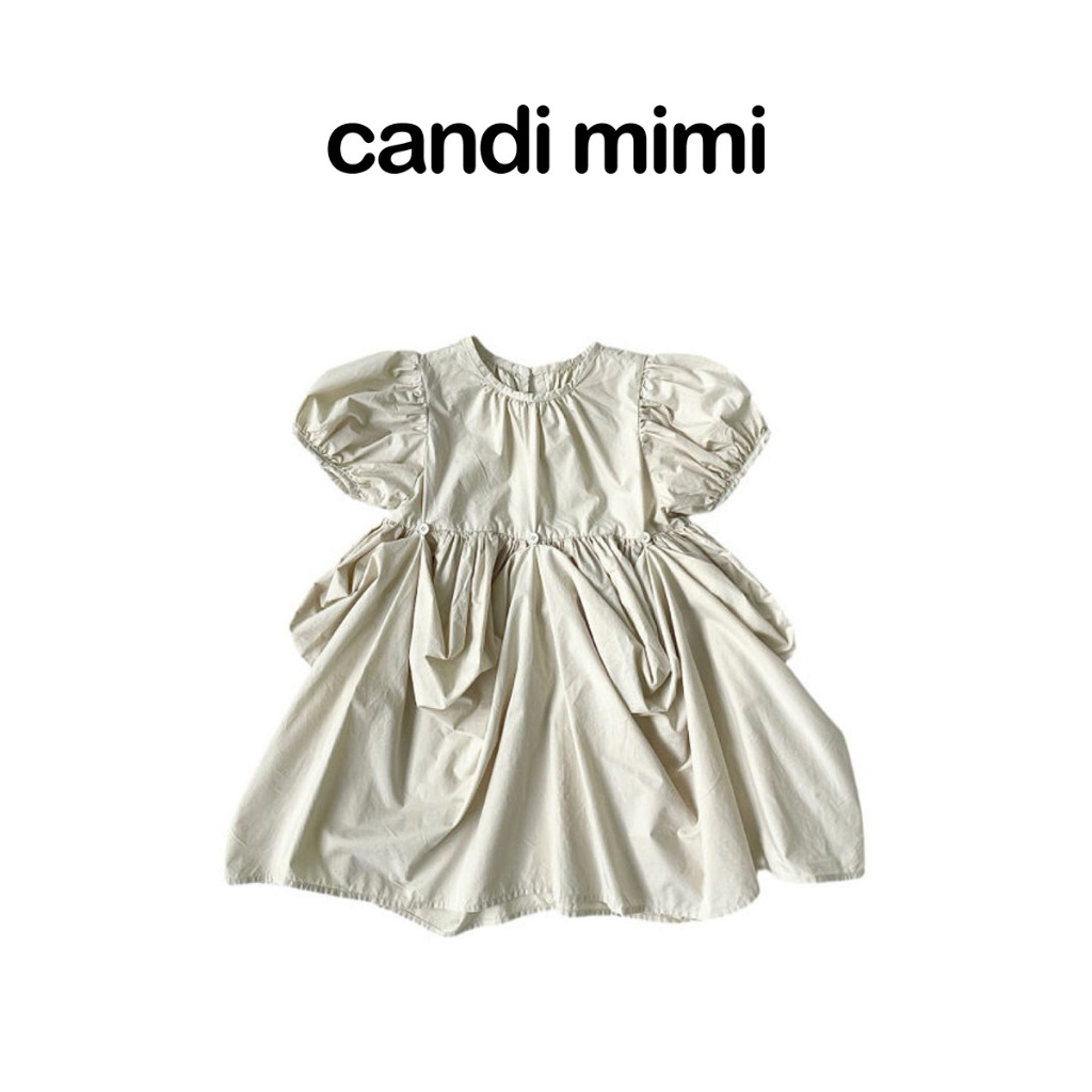 CANDI MIMI Váy baby doll cotton xoè tay bồng xếp nếp - Phong cách Hàn Quốc