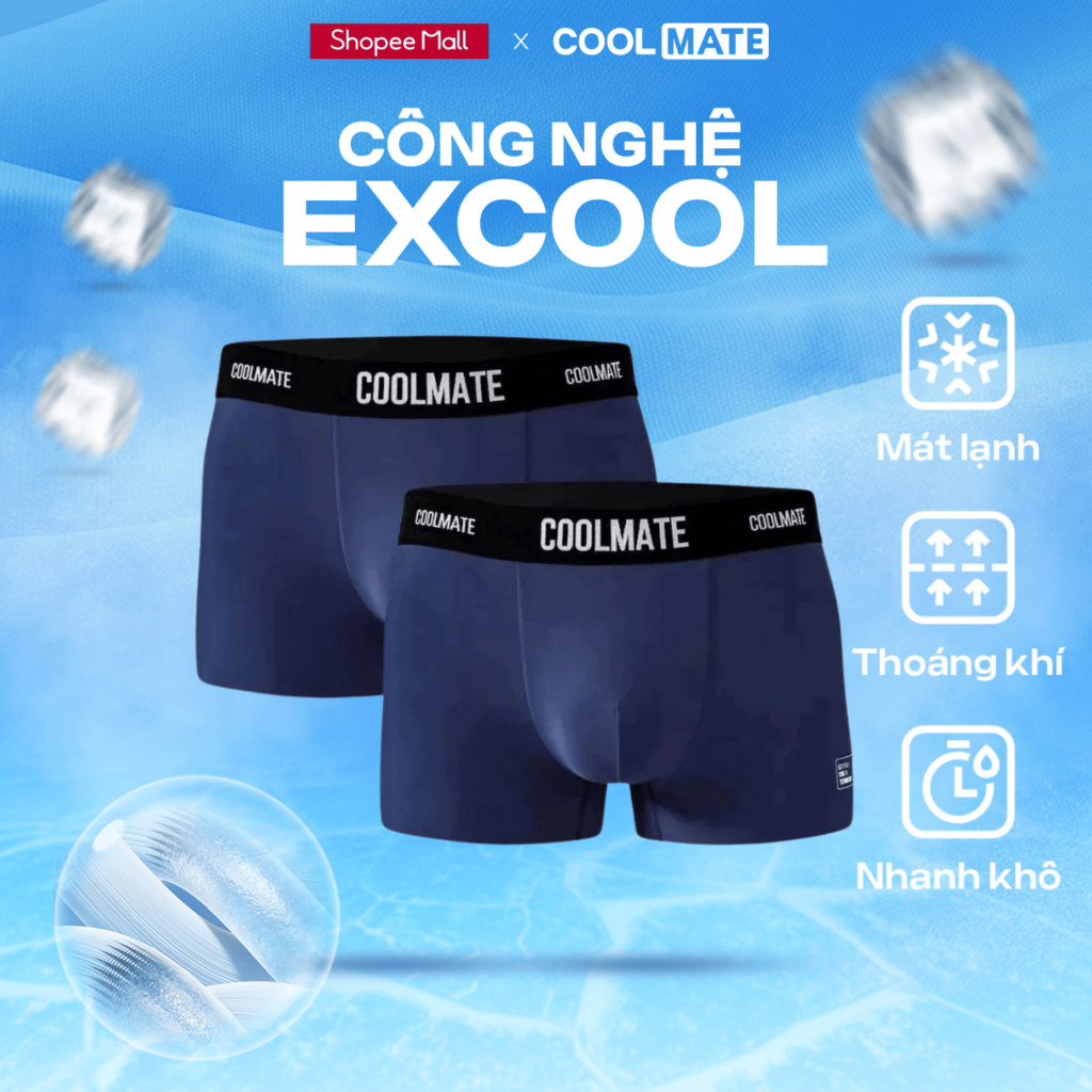 [TẶNG QUÀ ĐƠN 329K]Combo 2 quần lót Trunk Excool Clean Cut co giãn siêu thấm hút Coolmate