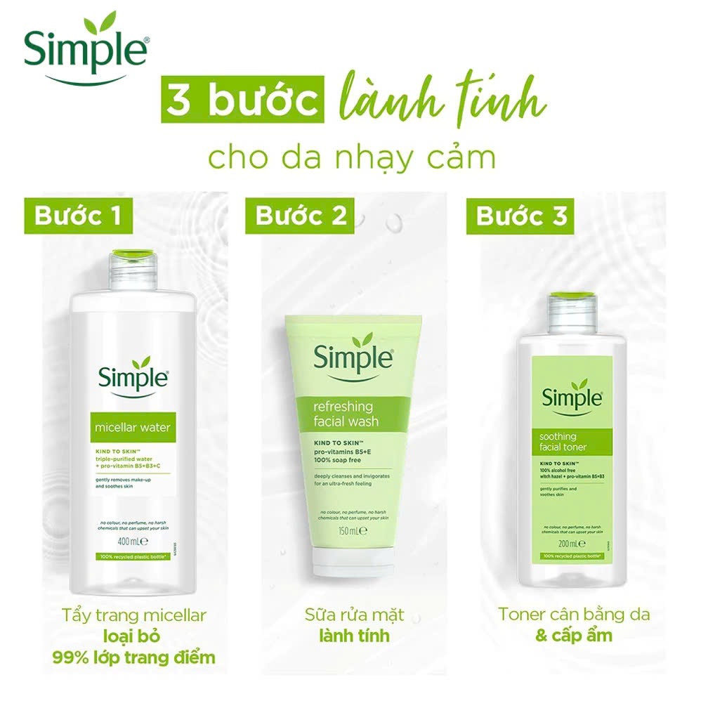 Nước Tẩy Trang Simple Làm Sạch Trang Điểm Vượt Trội 200ml
