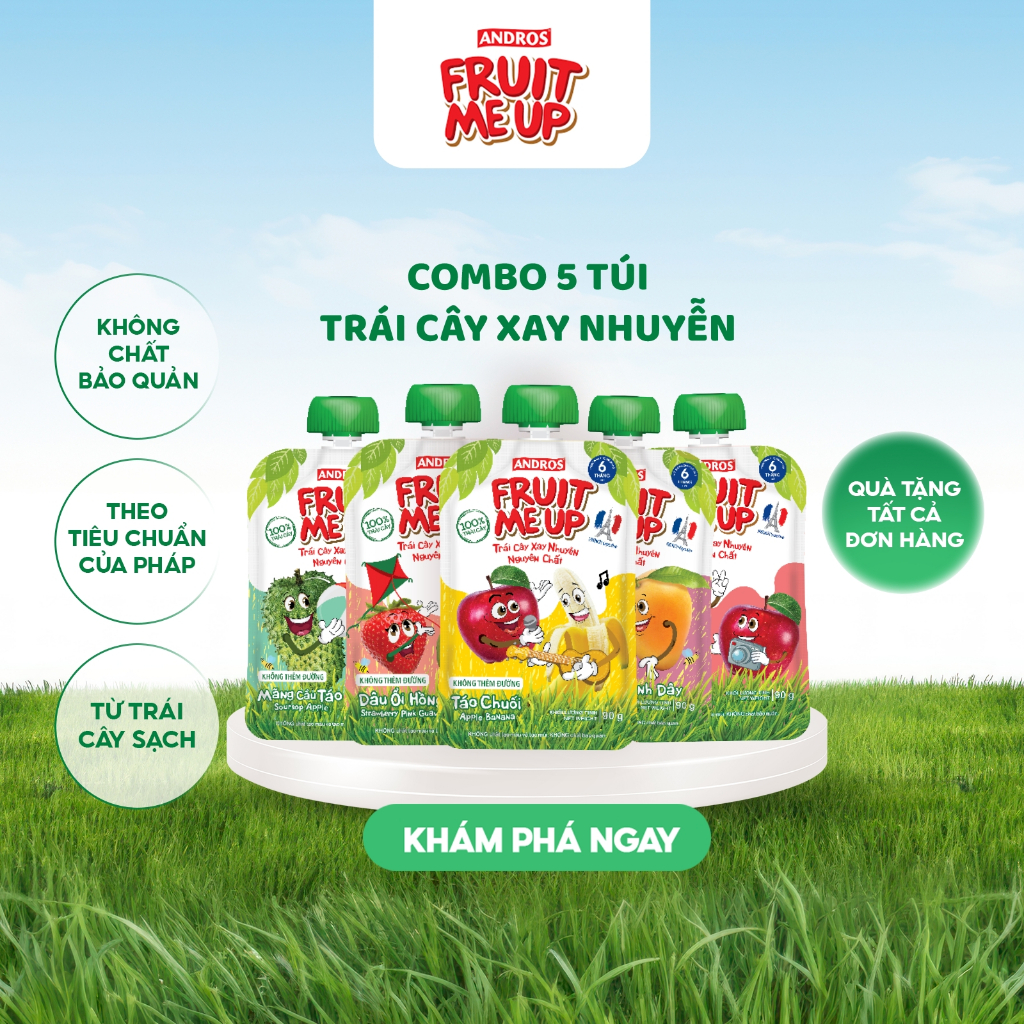 Ảnh Combo 5 Túi Trái Cây Xay Nhuyễn Nguyên Chất - 100% trái cây thật - ANDROS FRUIT ME UP - 90gx5 2