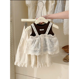 [B&G] Sét 3 chi tiết quần ren xuông dài kèm áo ren phối thun ba lỗ cho bé gái từ 2-12 tuổi(12-45kg)