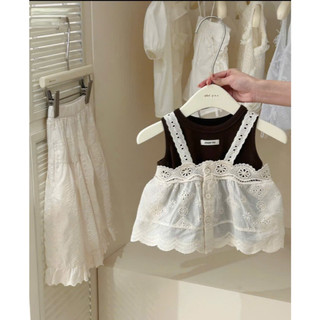 [B&G] Sét 3 chi tiết quần ren xuông dài kèm áo ren phối thun ba lỗ cho bé gái từ 2-12 tuổi(12-45kg)