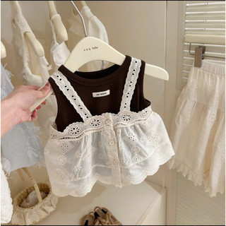 [B&G] Sét 3 chi tiết quần ren xuông dài kèm áo ren phối thun ba lỗ cho bé gái từ 2-12 tuổi(12-45kg)