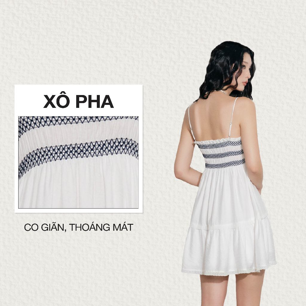 Ảnh DOTTIE - Đầm ngắn chạy smocking trang trí - Trắng - D0697 1