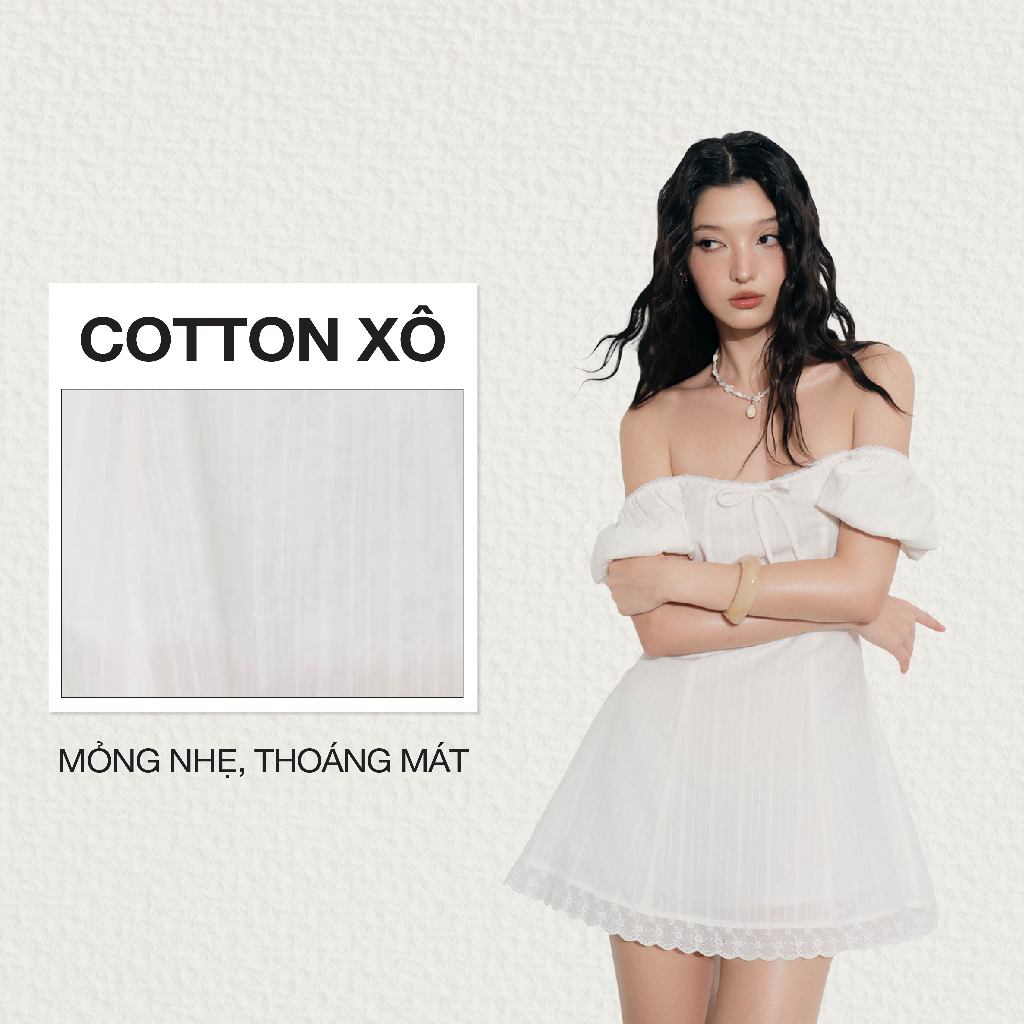 Ảnh DOTTIE - Đầm tay phồng phối vải - Trắng - D0700 1