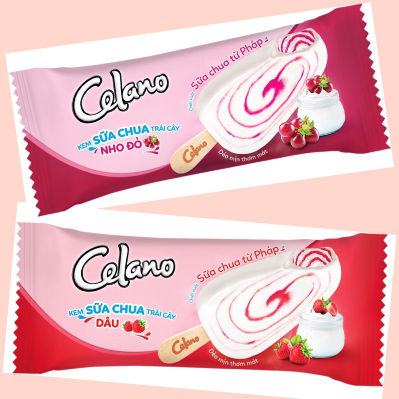 [SHIP HỎA TỐC] Kem sữa chua trái cây vị dâu/ nho đỏ Celano cây 65g ...