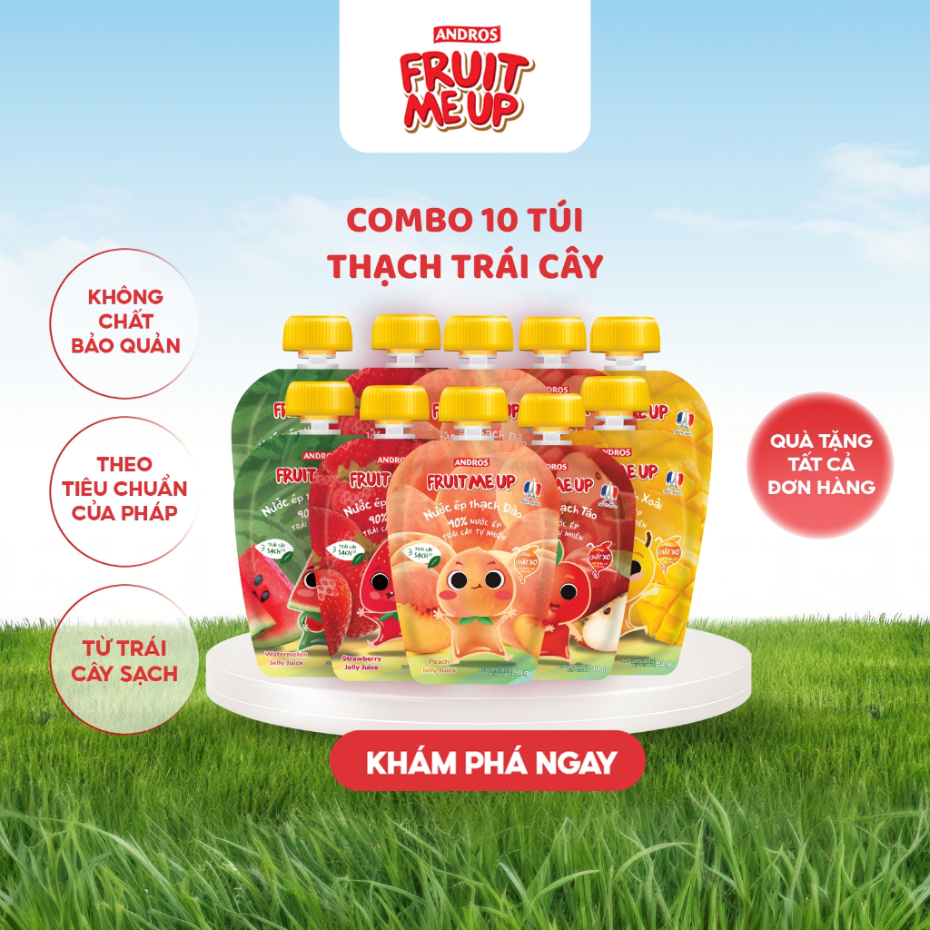 Ảnh Combo 10 Túi Thạch Trái Cây - 90% Nước Ép Trái Cây Thật - ANDROS FRUIT ME UP - 90g x 10 2