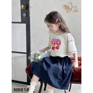 [B&G] Sét chân váy dài  kèm áo thun cotton in nơ cho bé gái từ 12-45kg(2-12 tuổi)