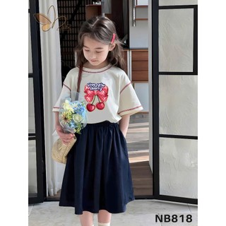[B&G] Sét chân váy dài  kèm áo thun cotton in nơ cho bé gái từ 12-45kg(2-12 tuổi)