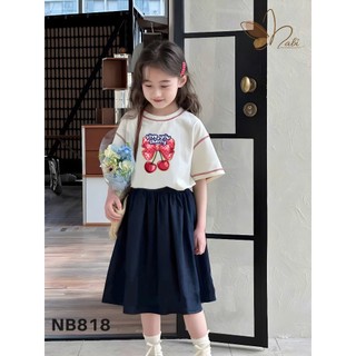 [B&G] Sét chân váy dài  kèm áo thun cotton in nơ cho bé gái từ 12-45kg(2-12 tuổi)
