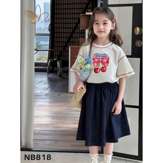 [B&G] Sét chân váy dài  kèm áo thun cotton in nơ cho bé gái từ 12-45kg(2-12 tuổi)