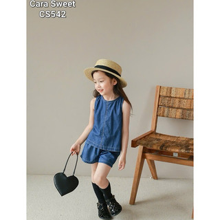 Đồ bộ hè bé gái.Set bộ hè jean bé gái phong cách Hàn Quốc sát nách, quần short.Set bộ bò năng động bé gái 11-40kg Hilary