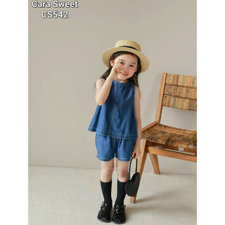 Đồ bộ hè bé gái.Set bộ hè jean bé gái phong cách Hàn Quốc sát nách, quần short.Set bộ bò năng động bé gái 11-40kg Hilary